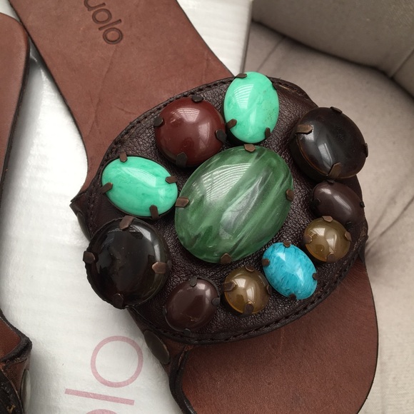 🤎 New Paruolo leather GEM Stones slip on Sandals Flat 6 - Picture 3 of 6